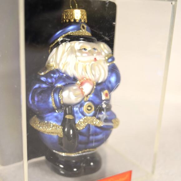 Policeman Santa Christmas Glass Ornament Hand Crafted by Designer Studio Blue - Picture 4 of 8